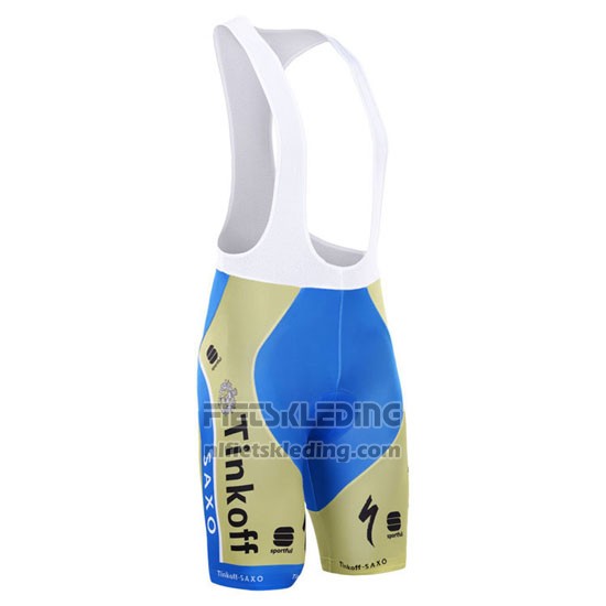 2015 Fietskleding Tinkoff Saxo Bank Azuur en Geel Korte Mouwen en Koersbroek